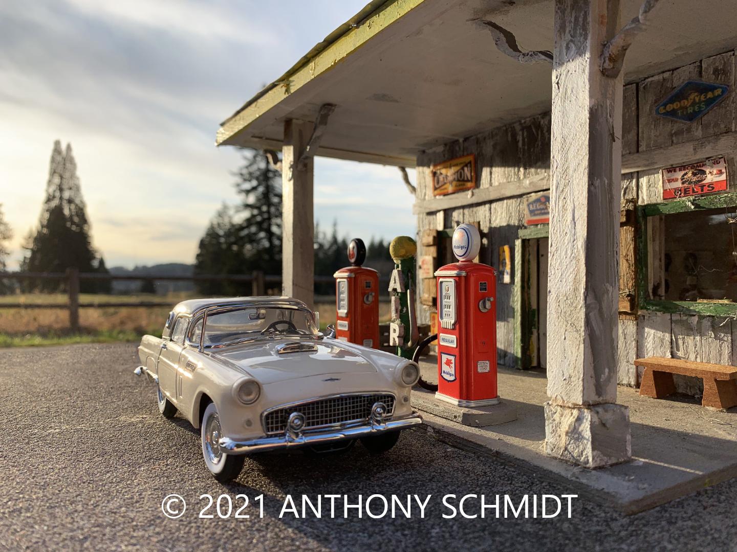 1957 Ford Thunderbird at the Gas Station