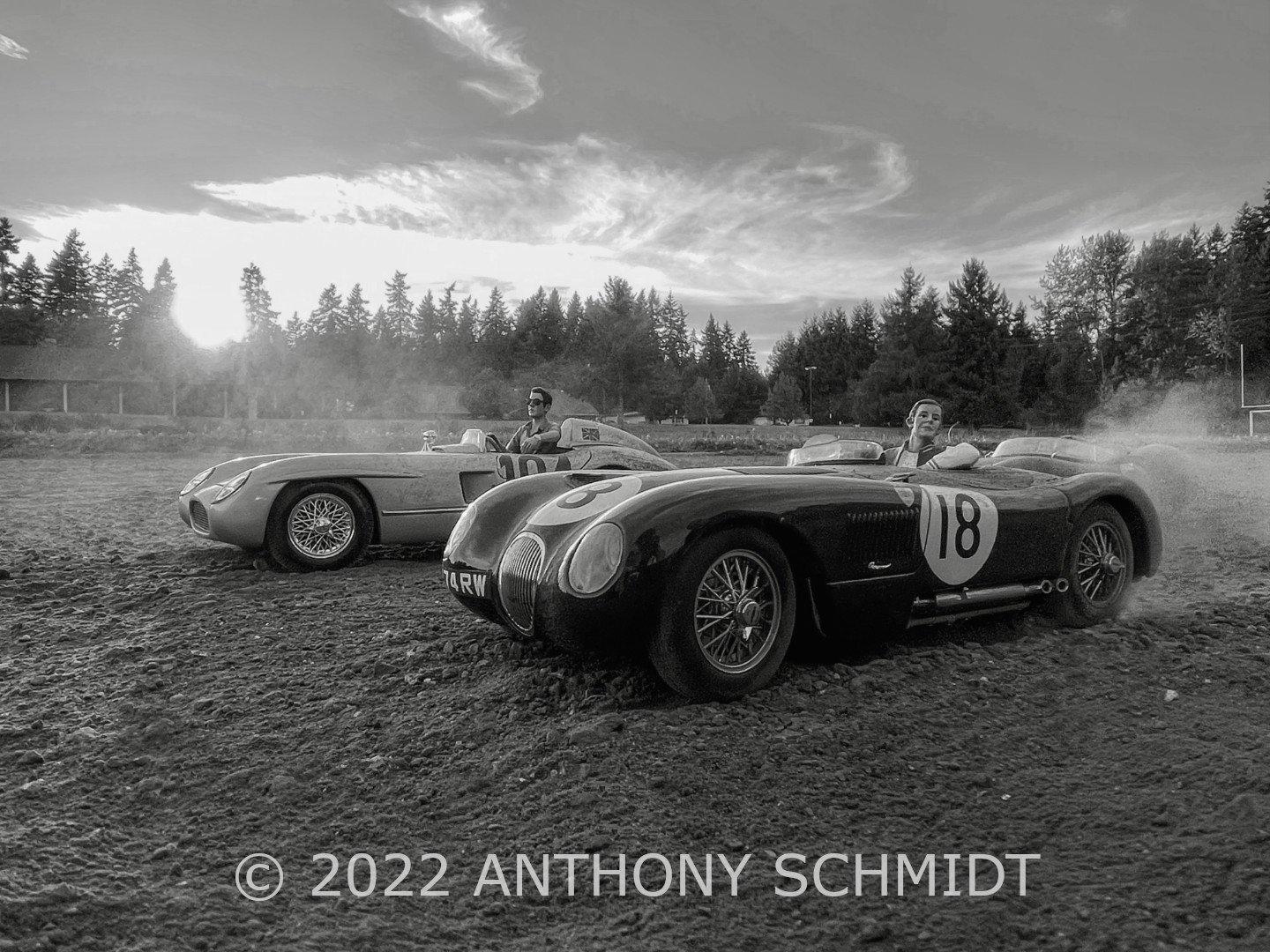 1961 Jaguar and 1959 Mercedes-Benz (B&W)